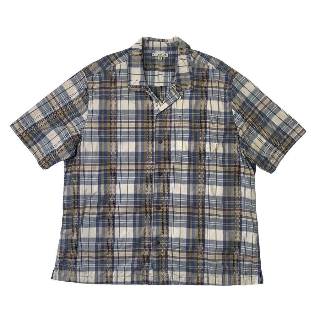 Frye and Co Shirt Mens 3XL Plaid Button Up Short Sleeve Chest Pocket Western
